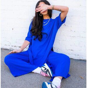 Dressed in Lala Ribbed Playsuit in Royal Blue